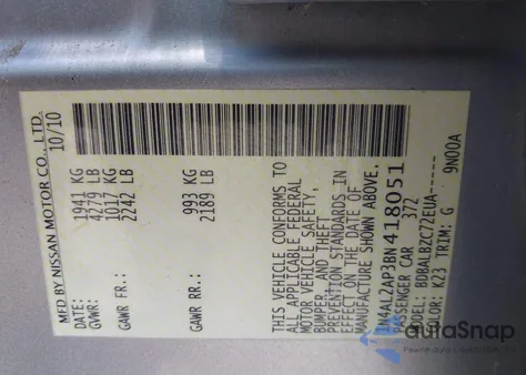 2011 Nissan Altima 2.5 S from USA, damaged, VIN 1N4AL2AP3BN418051